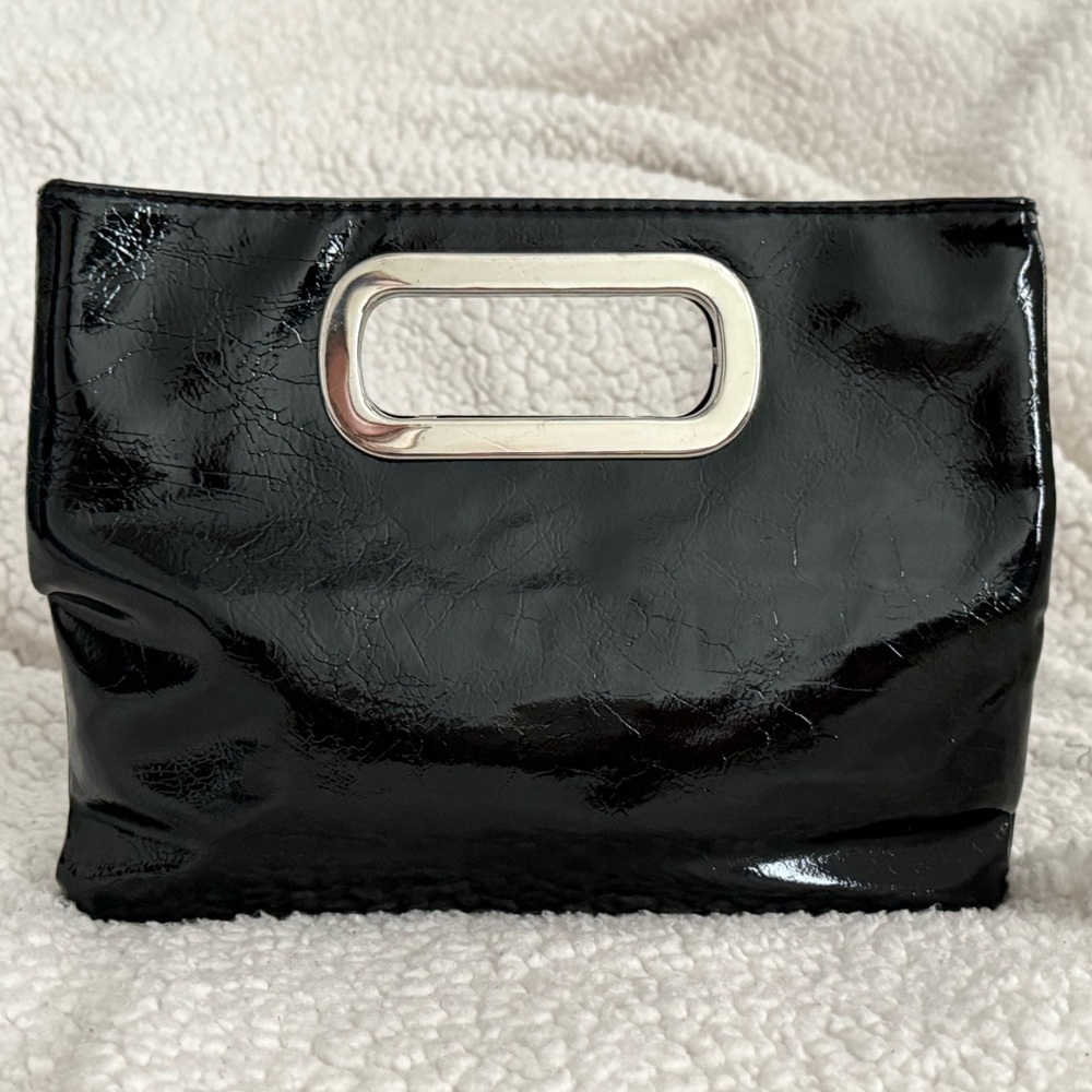 Vintage Chateau Elegant Black Patent Leather Clutch Bag